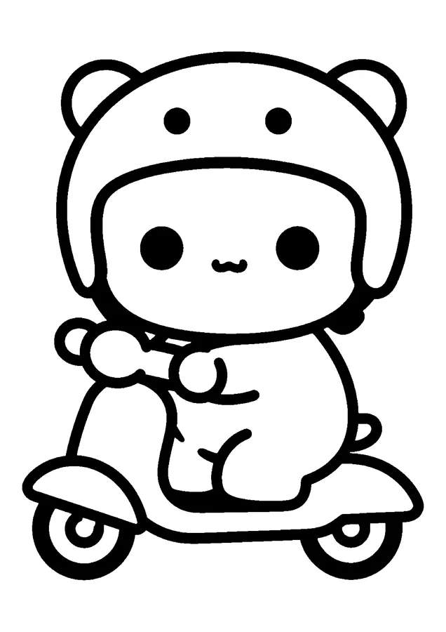 Desenho para colorir: bichinho de capacete na motoca