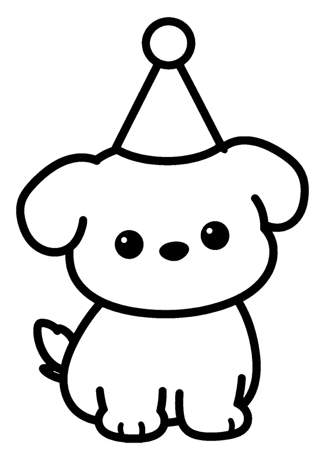 Desenho para colorir: cachorrinho com chapéu de festa