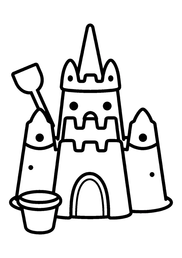 Desenho para colorir: castelo de areia com balde