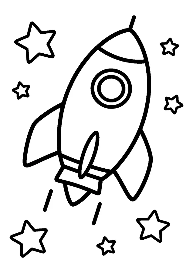 Desenho para colorir: foguete entre estrelas