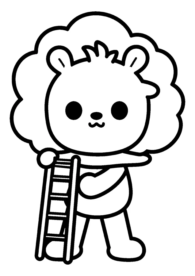 Desenho para colorir: leãozinho segurando a escada