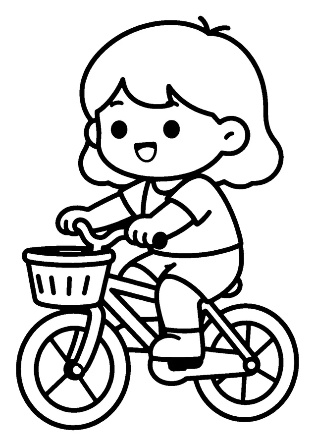 Desenho para colorir: menina andando de bicicleta