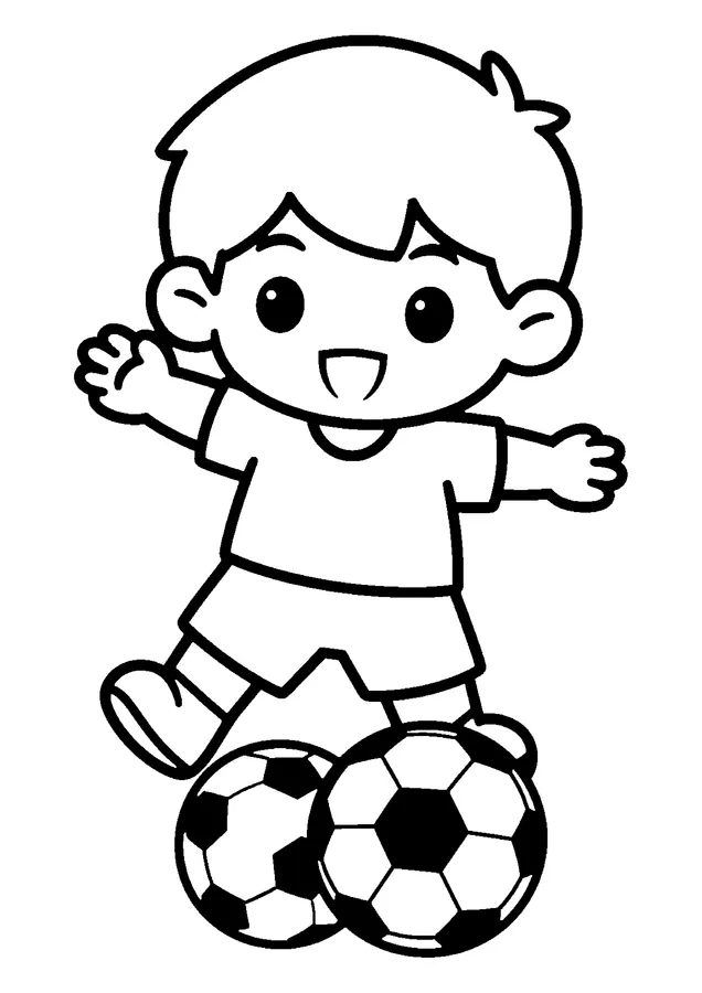 Desenho para colorir: menino jogando futebol