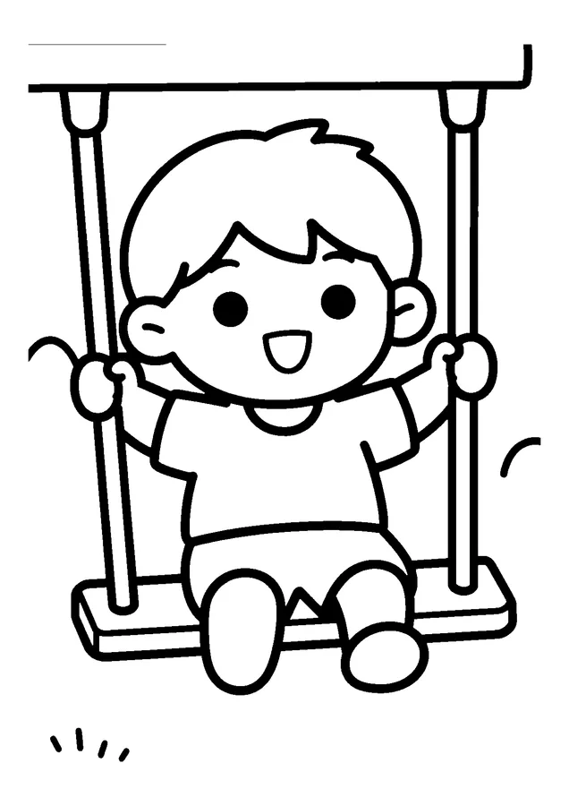 Desenho para colorir: menino no balanço