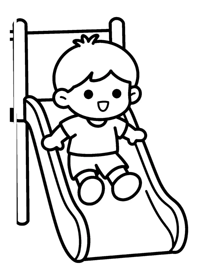 Desenho para colorir: menino no escorregador