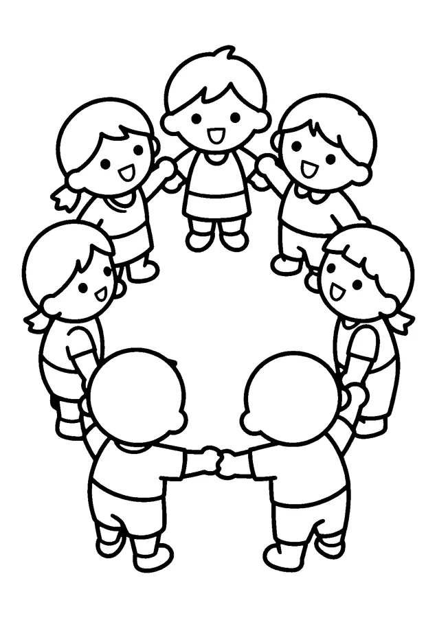 Desenho para colorir: roda de crianças de mãos dadas