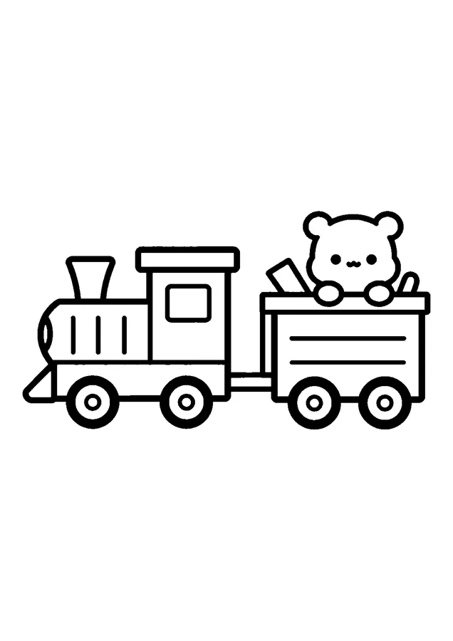 Desenho para colorir: trenzinho de brinquedo com ursinho