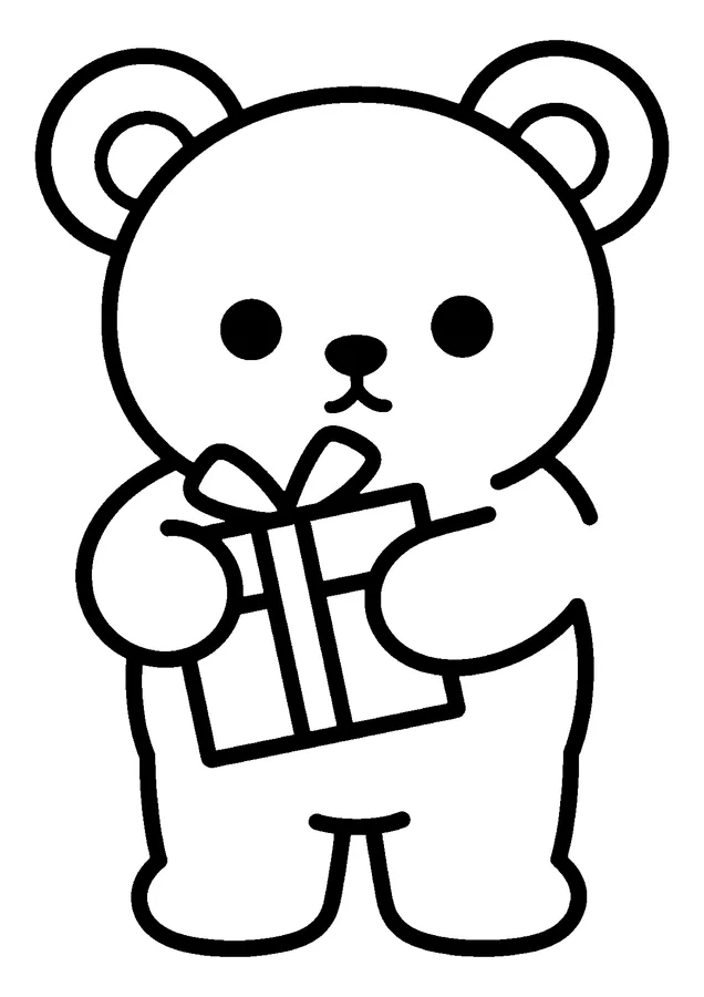 Desenho para colorir: ursinho com presente