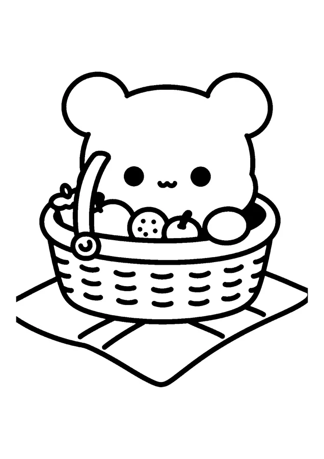 Desenho para colorir: ursinho no piquenique