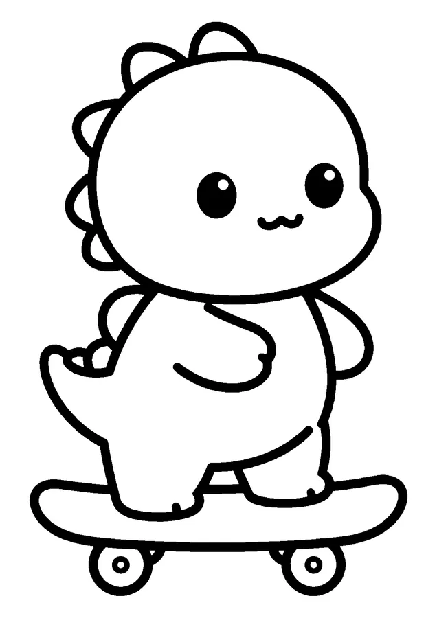 Desenho para colorir: dinossauro andando de skate