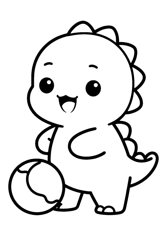 Desenho para colorir: dinossauro com bola de praia