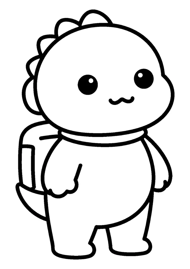Desenho para colorir: dinossauro com cachecol e mochila