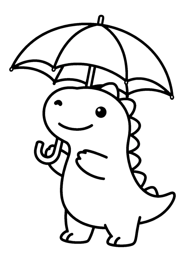 Desenho para colorir: dinossauro com sombrinha