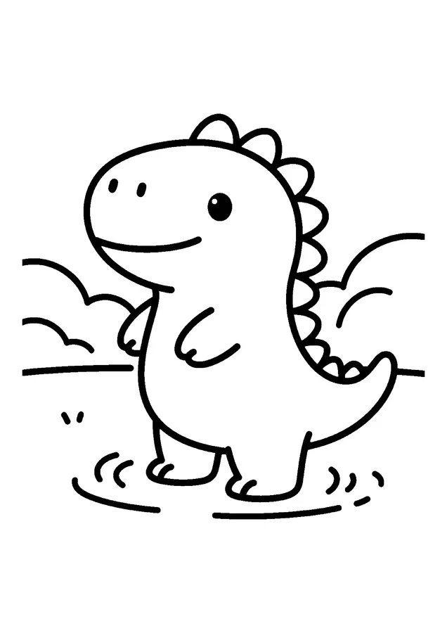 Desenho para colorir: dinossauro na beira do lago