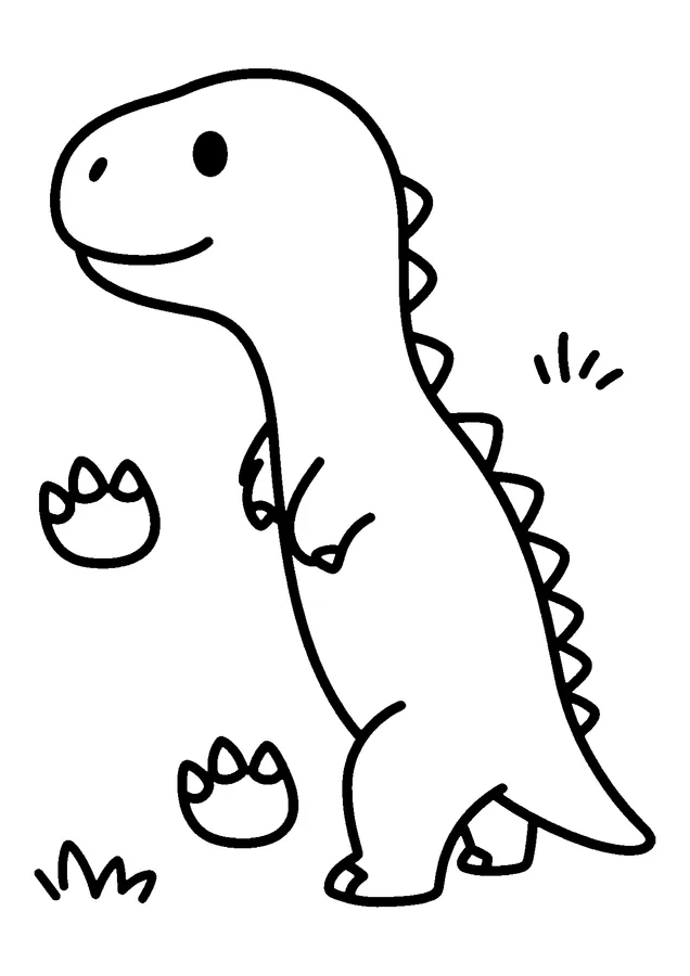 Desenho para colorir: dinossauro de pescoço comprido e pegadas