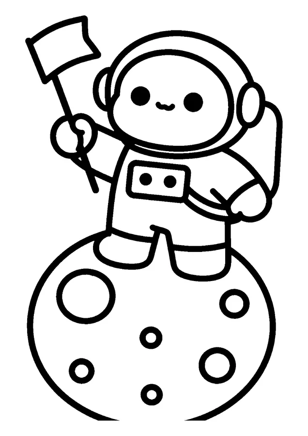 Desenho para colorir: astronauta com bandeira na lua