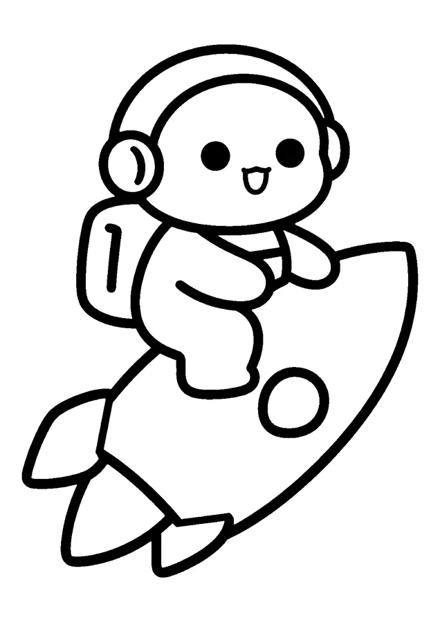 Desenho para colorir: astronauta montado no foguete