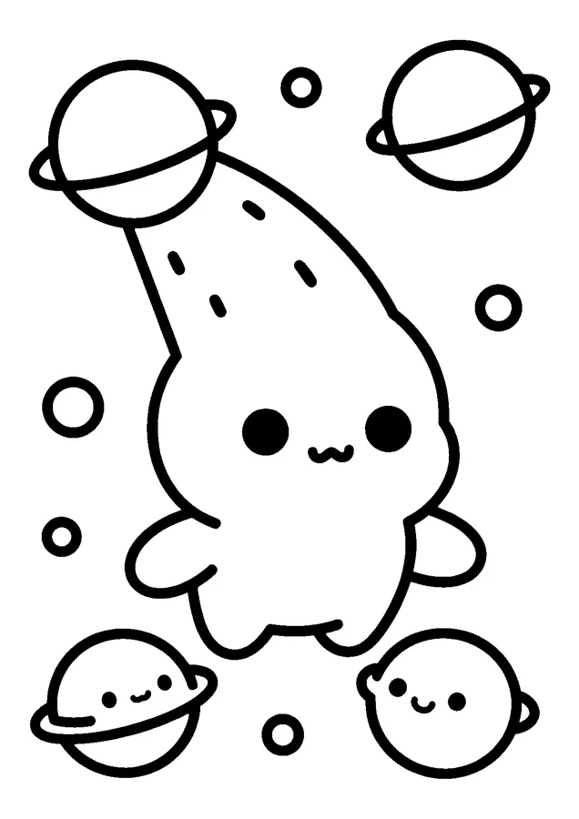 Desenho para colorir: cometa e planetas