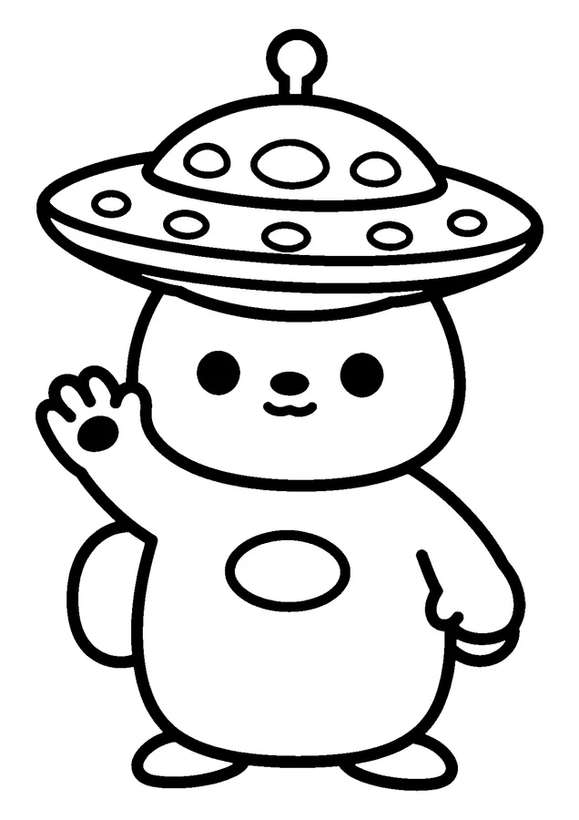Desenho para colorir: extraterrestre com disco voador