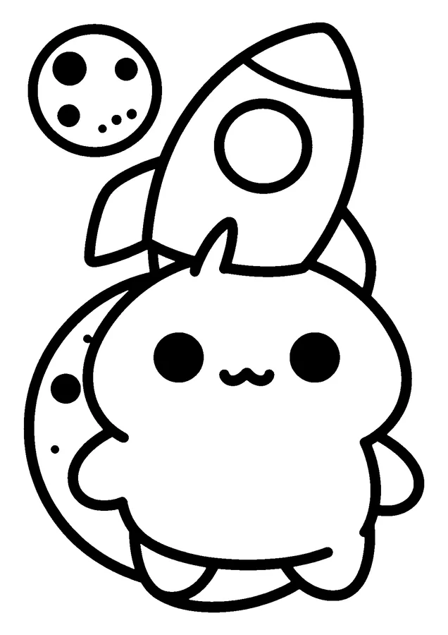Desenho para colorir: extraterrestre e foguete