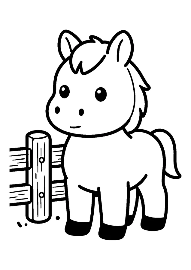 Desenho para colorir: cavalinho na cerca