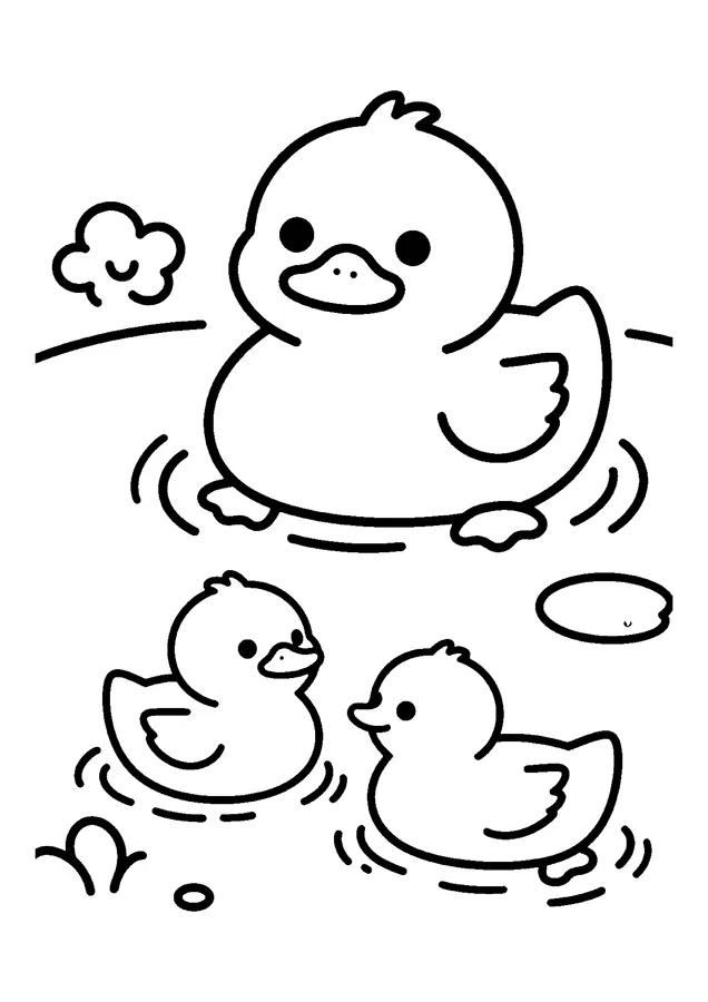 Desenho para colorir: patinhos no lago