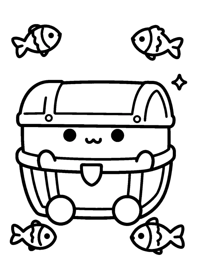 Desenho para colorir: baú do tesouro no fundo do mar