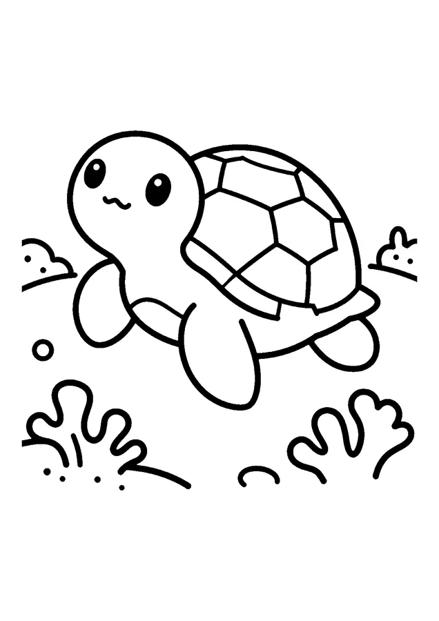 Desenho para colorir: tartaruga marinha nadando