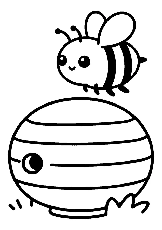 Desenho para colorir: abelha e colmeia