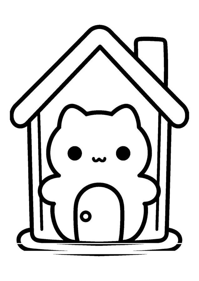 Desenho para colorir: gatinho na casinha de natal