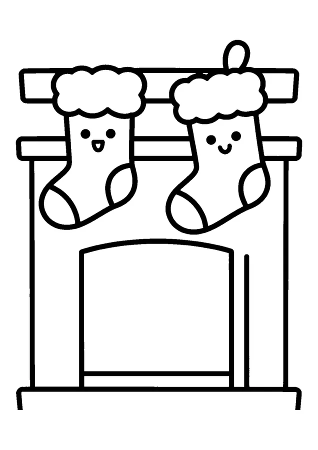 Desenho para colorir: meias de natal na lareira