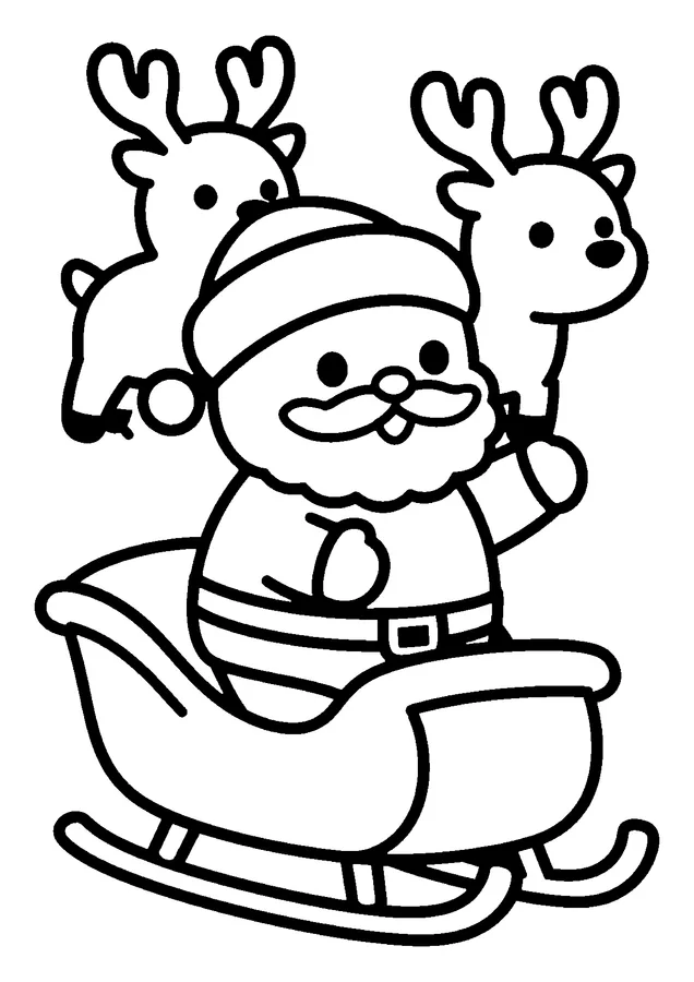 Desenho para colorir: papai noel no trenó com renas