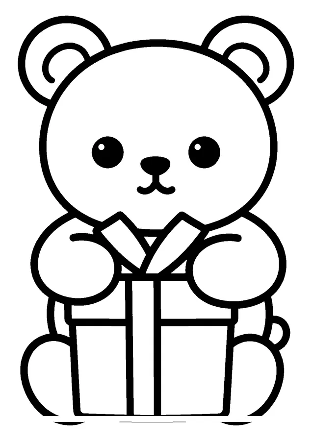 Desenho para colorir: ursinho com presente de natal