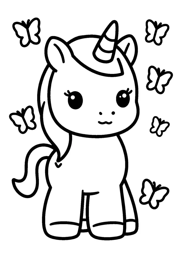 Desenho para colorir: unicórnio com borboletas