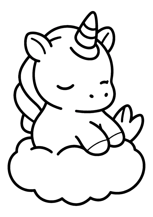 Desenho para colorir: unicórnio dormindo na nuvem