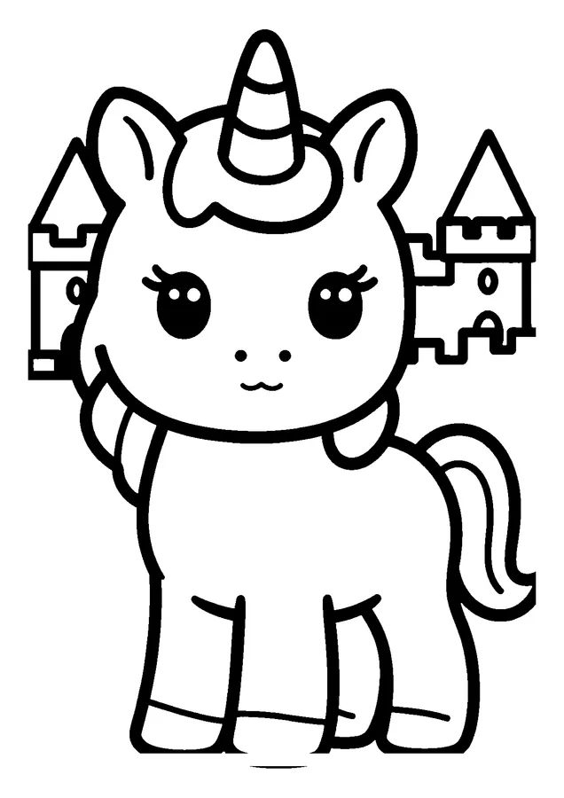 Desenho para colorir: unicórnio no castelo