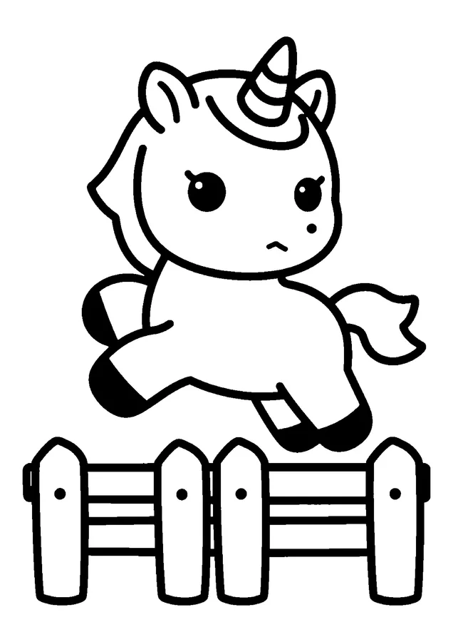 Desenho para colorir: unicórnio pulando a cerca