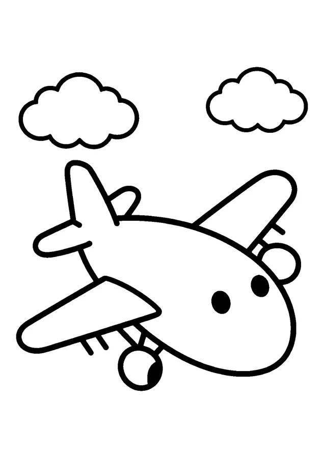 Desenho para colorir: avião voando entre nuvens