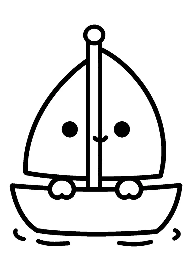 Desenho para colorir: barco a vela sorridente