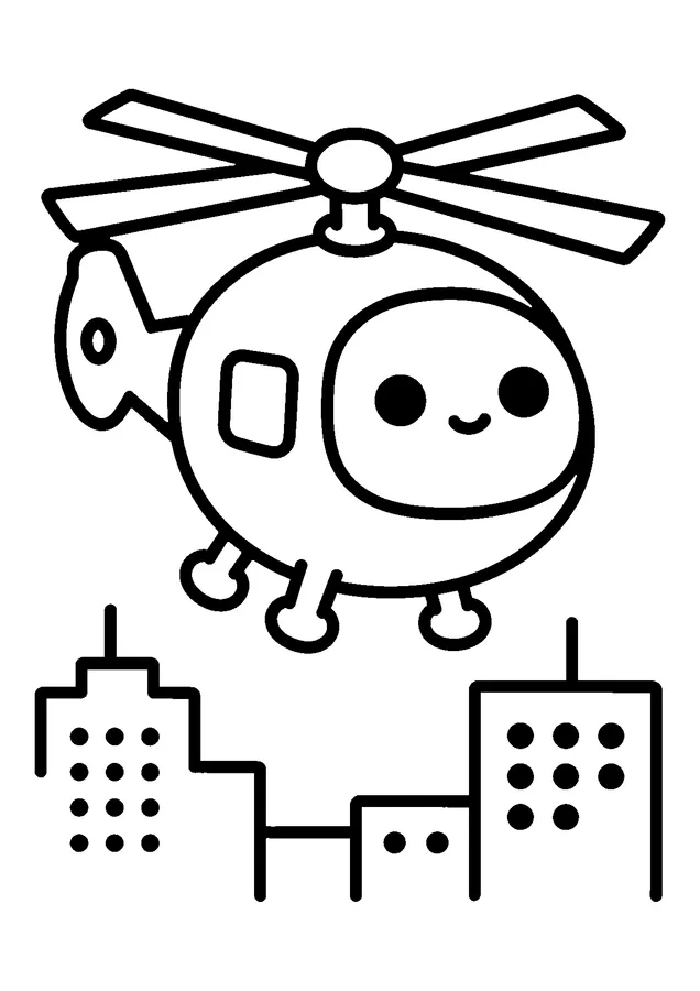 Desenho para colorir: helicóptero sobre a cidade