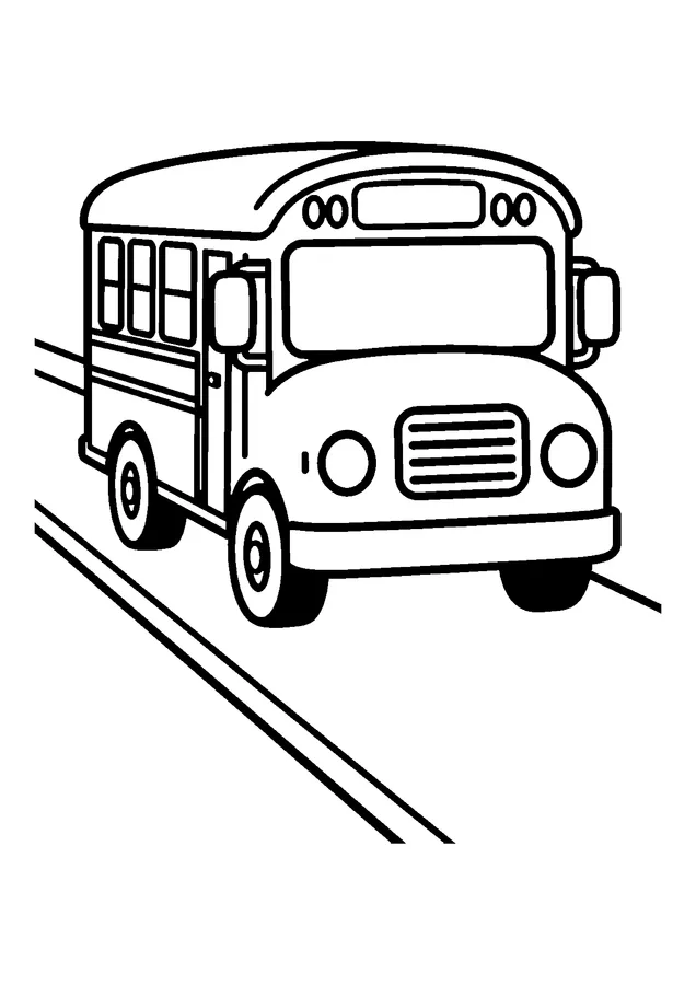 Desenho para colorir: ônibus escolar na estrada