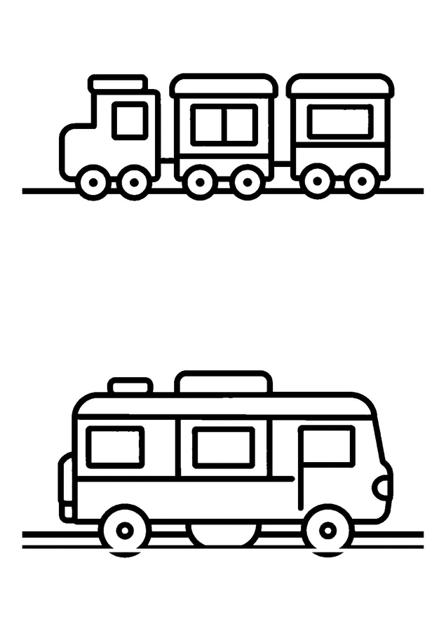 Desenho para colorir: trem e vagões nos trilhos