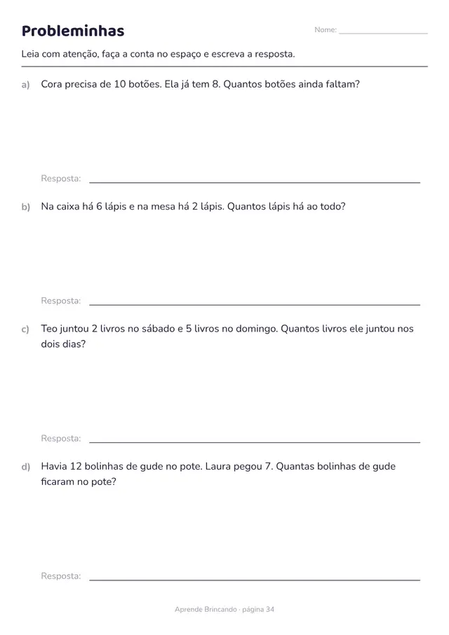 1º ano: probleminhas