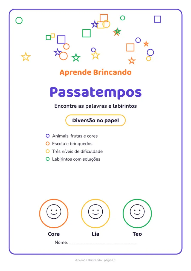 Capa do caderno Passatempos