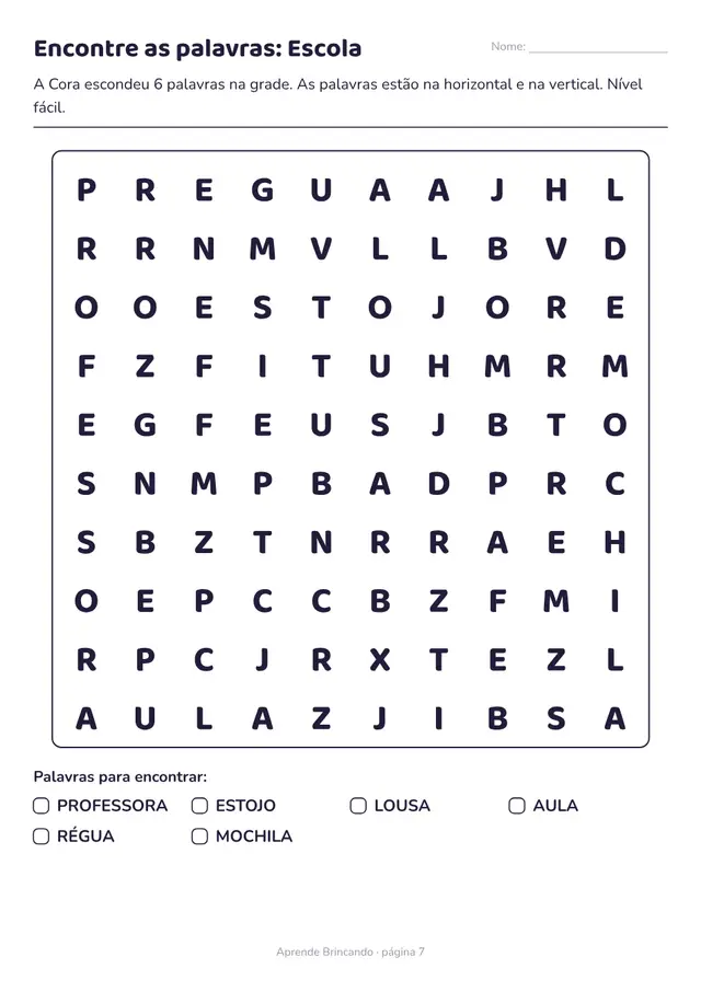 Encontre as palavras: Escola