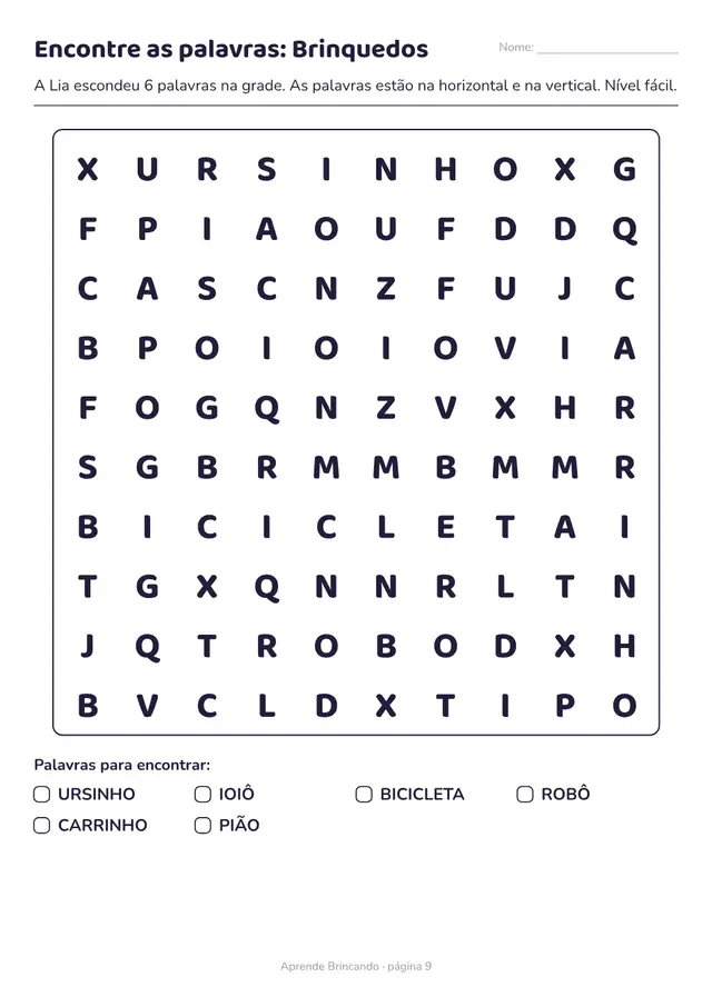 Encontre as palavras: Brinquedos